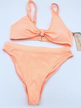 NEW Cabana Del Sol Peach 2 Piece High Waist Brazillian Cut Bikini Women's Large